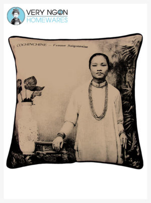 Cushion cover beige Femme Saigonnaise piping - incense