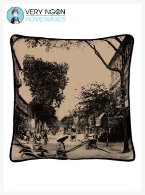 Cushion cover beige Rue Catinat, Saigon, piping - incense