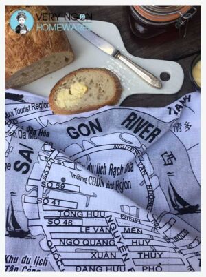 Tea towel - Thao Dien map with breakfast