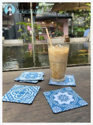 Coasters - Sol Anciennes blue with iced coffee