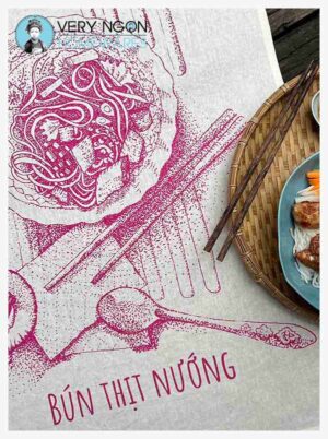 Tea towel - bun thit nuong pink with food