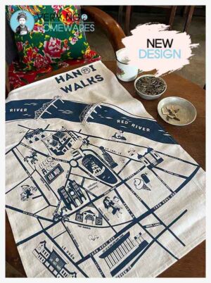 Tea towel - Hanoi Walk map on table framed NEW