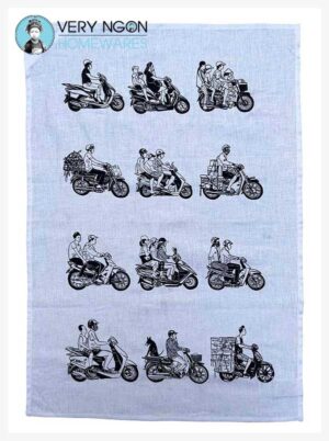 Tea towel - Vietnam motorbikes framed