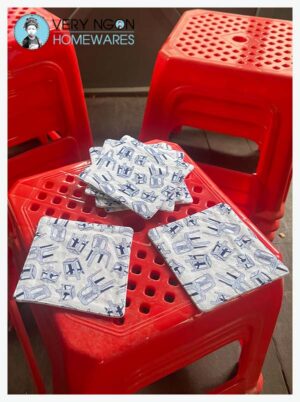Coasters - St Eat Seats blue on red framed