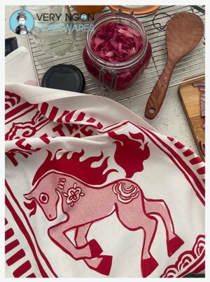 Tea towel - Fire Horse in kitchen framed