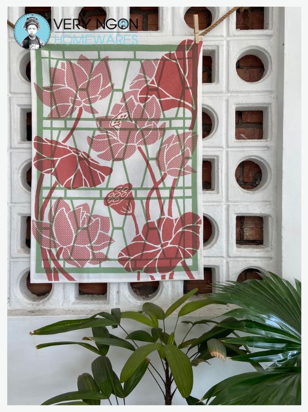 Tea towel - Lotus Blooming - hanging
